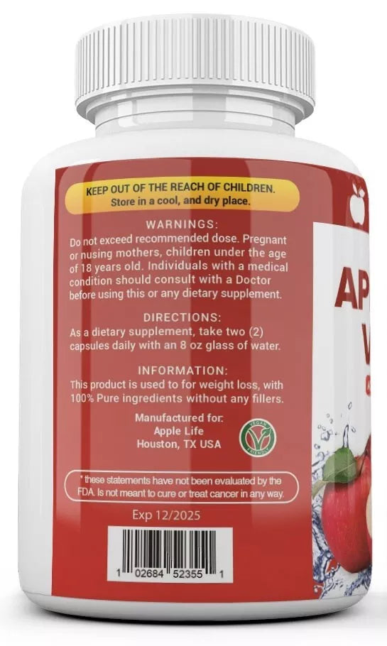 3 X Pure APPLE CIDER VINEGAR ACV 3000mg PURE WEIGHT LOSS FAT BURNER Diet Pills(180 Capsules)