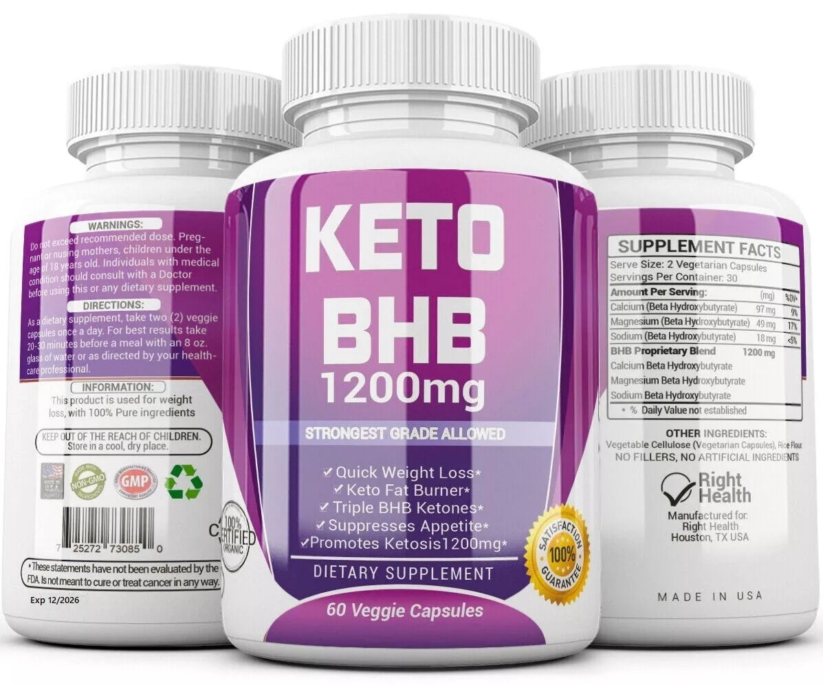 3 X KETO BHB 1200mg PURE Ketone FAT BURNER Weight Loss Diet Pills Ketosis(180Capsules)